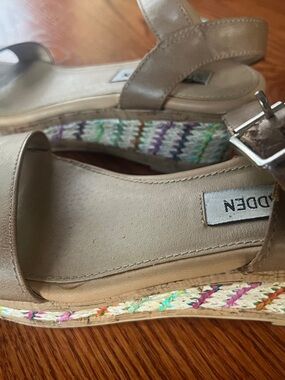 Steve Madden Beige/Tan Wedge Sandals with Multicolor Espadrille Trim